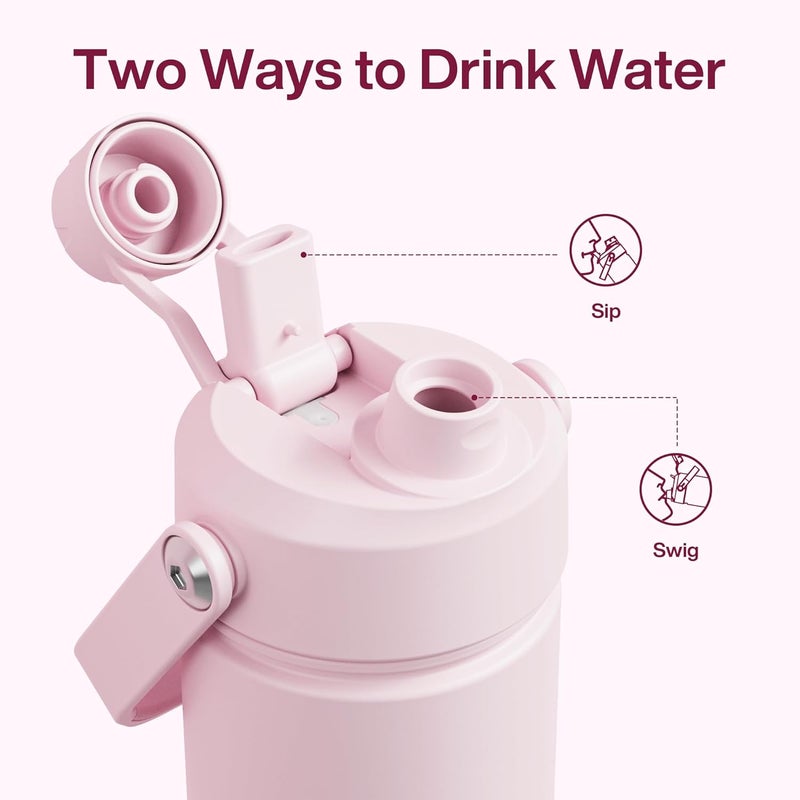 ENCOOL زجاجة ماء معزولة مع قشة زجاجة ماء من الفولاذ المقاوم للصدأ، مانعة للتسرب، خالية من BPA، جدار مزدوج فراغ يحافظ على البرودة لمدة 24 ساعة للرياضة، السفر، المدرسة (26 أونصة، حلوى قطنية) - Image 3